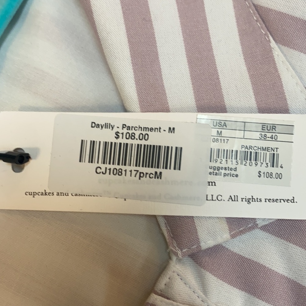 White/Lavender Striped Button Down Tie Dress - Picture 5 of 5